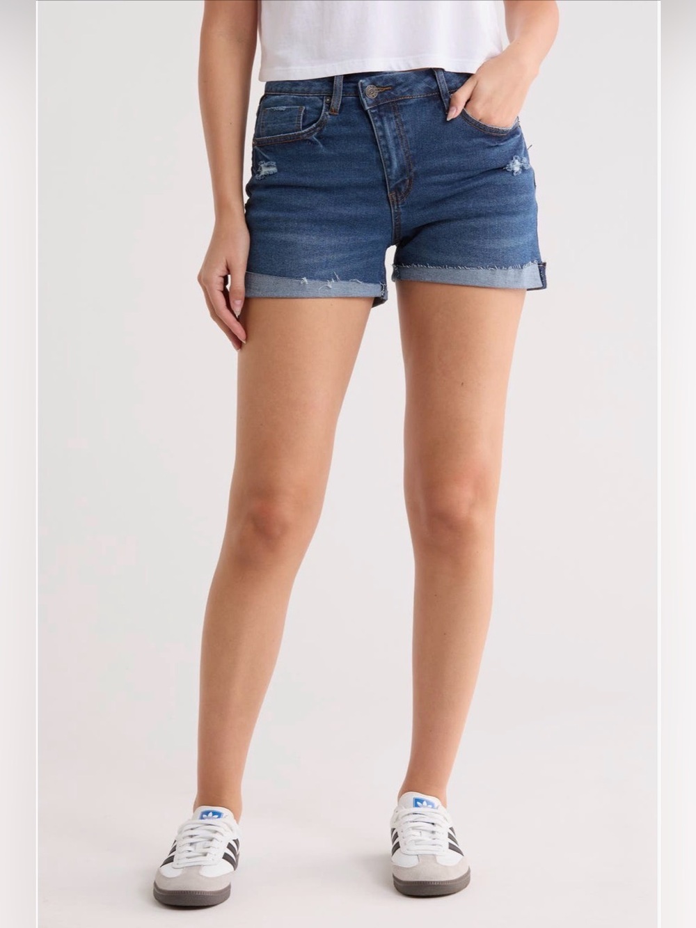 NWT Vigoss Distressed Cuff Shorts Dark Blue Rolled-Hem Denim Shorts Sz 29
